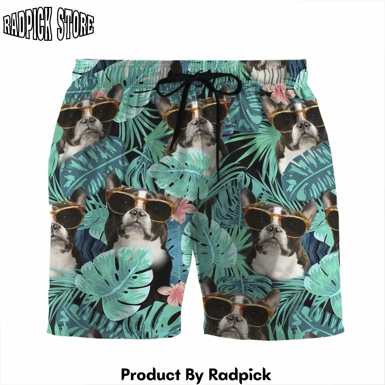 Radpick 3d french bulldog tropical hawaii custom beach shorts swim trunk rp631513